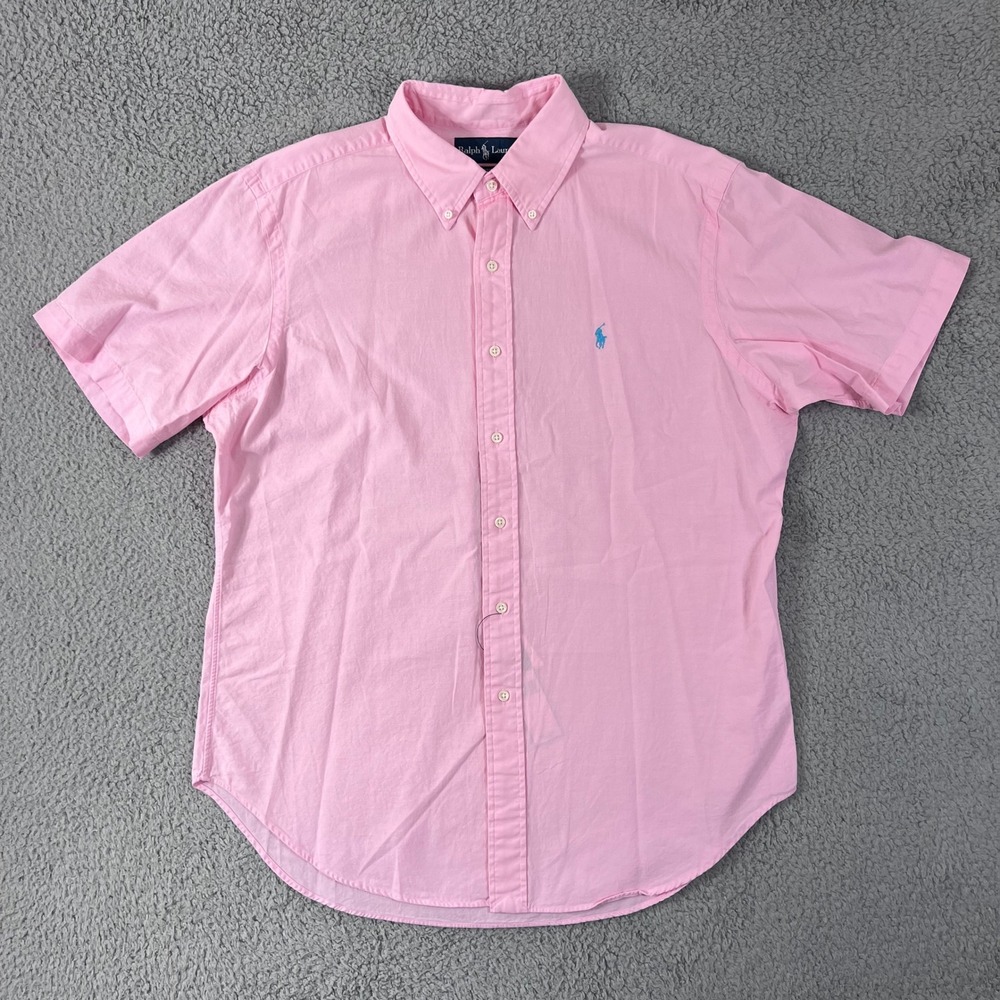 Polo Ralph Lauren Button Down Mens L Pink Short Sleeve Classic Fit Cotton Shirt